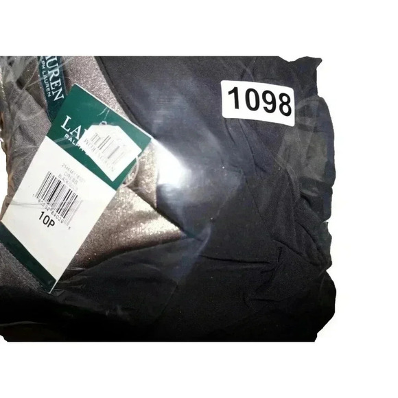 LAUREN RALPH LAUREN Gold/Black Jersey Wrap Gown Side slit Size 10P NWT MSRP $194 - Picture 13 of 13